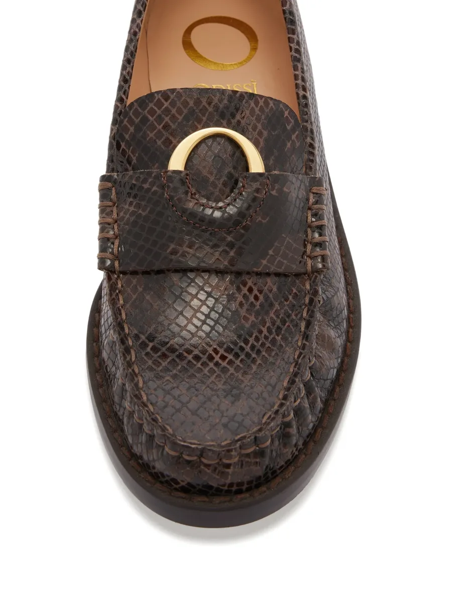 Kali signature decorative python-effect leather loafers 7