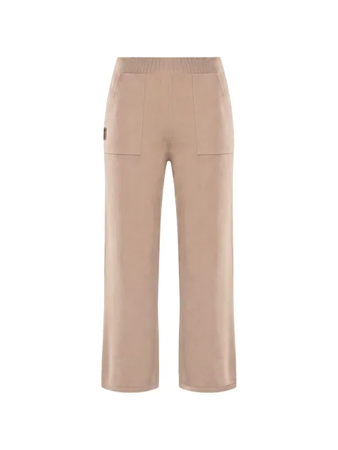 ribbed-waistband straight-leg trousers