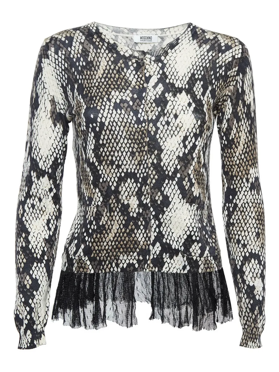 snake-print lace-trim top 1