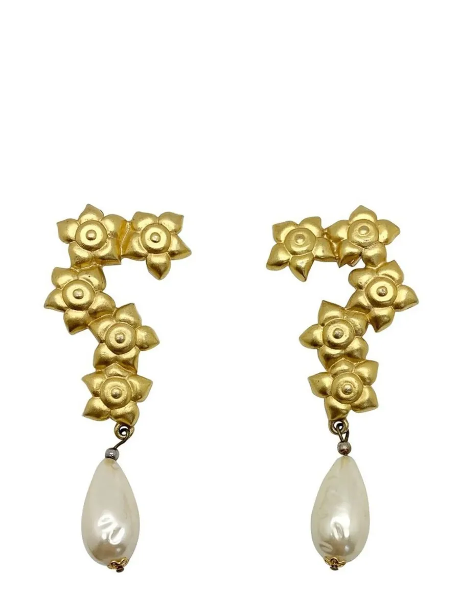 Vintage statement floral baroque pearl earrings 1980s 1