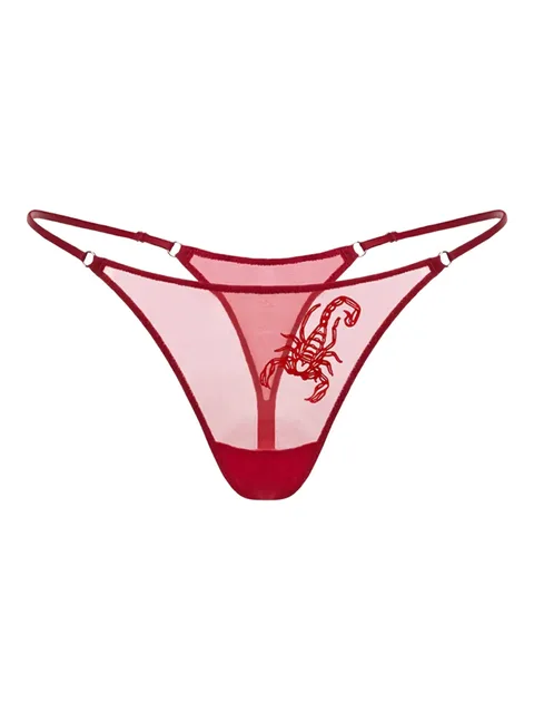 Scorpio-embroidery tulle thong