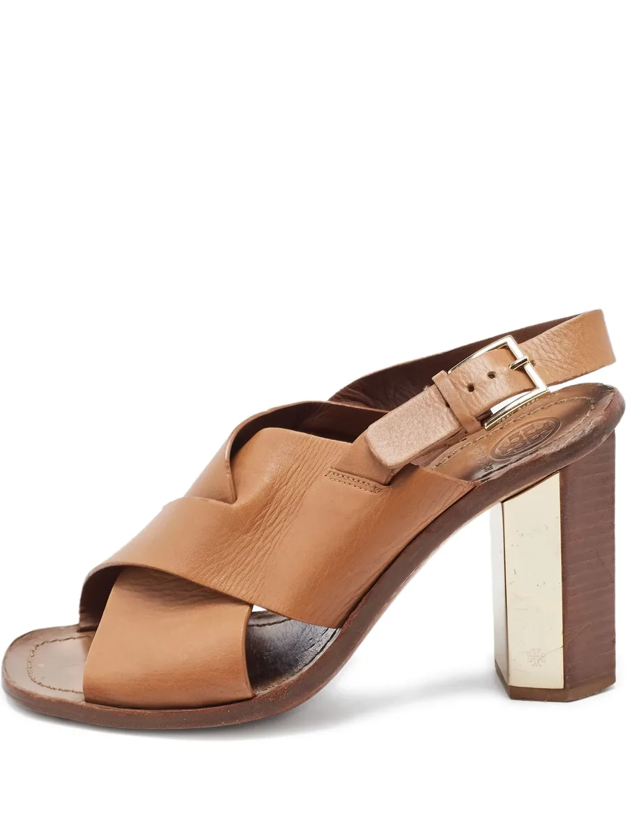 pre-owned 100mm cross-strap block-heel sandals 1