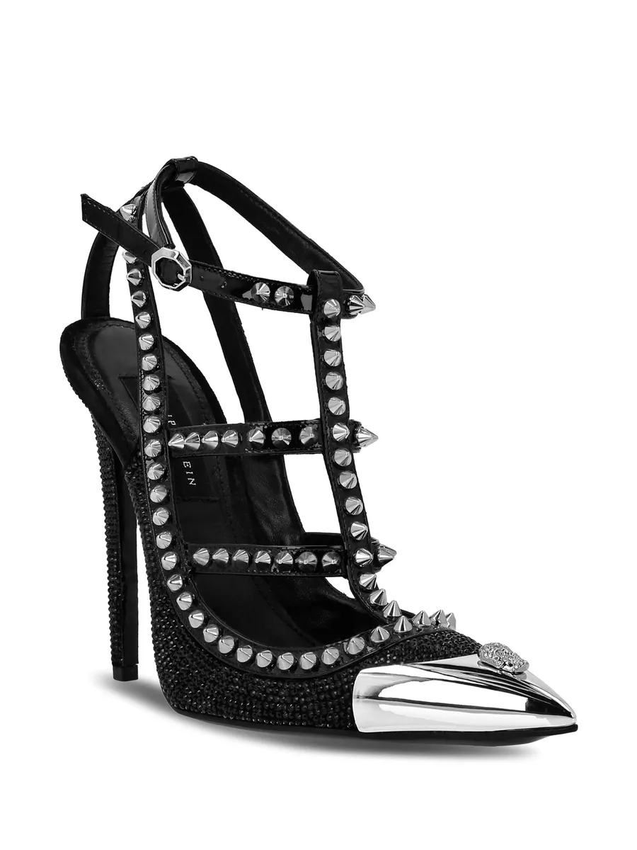 leather strass sandals high heels studs 3