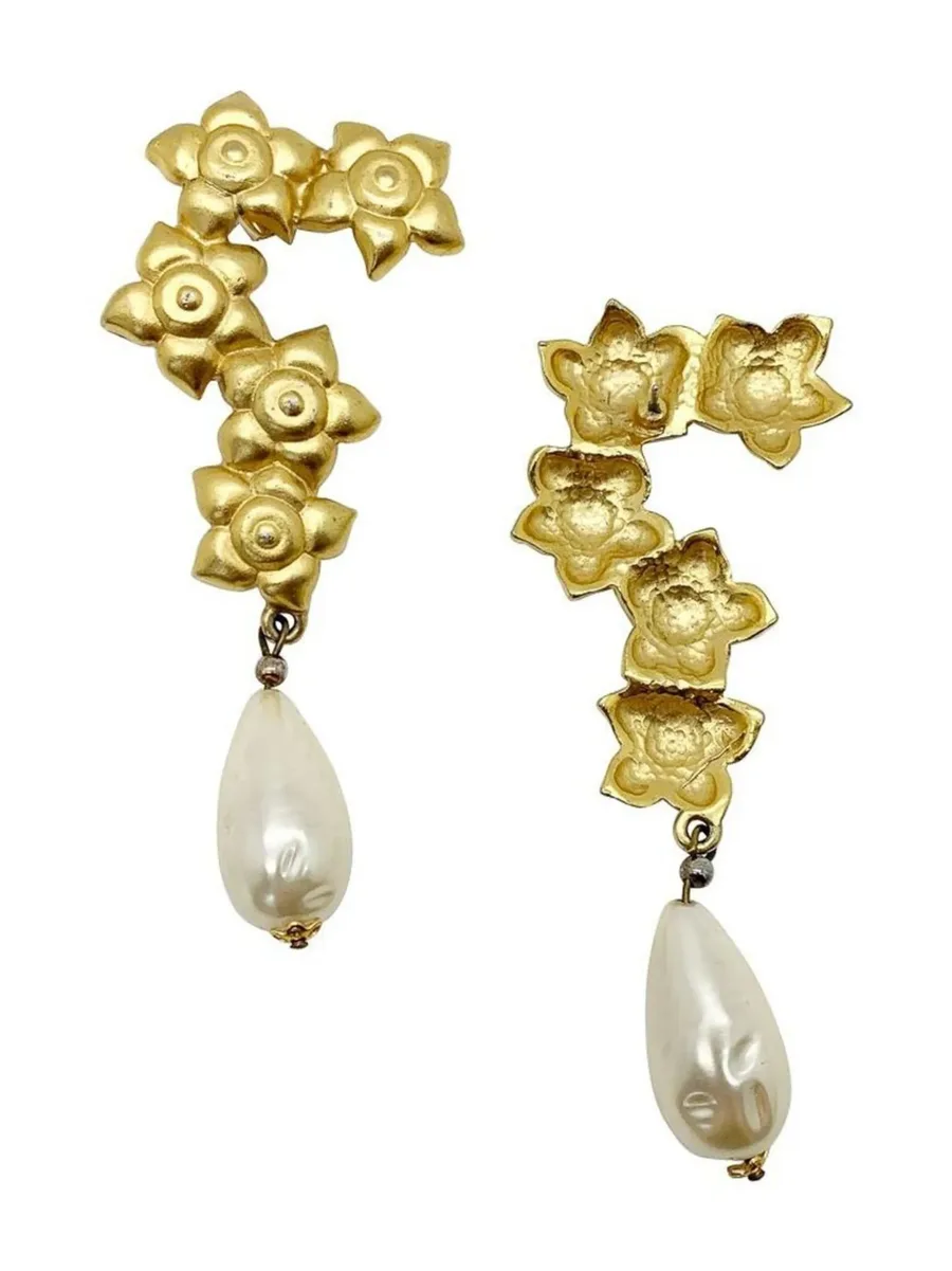 Vintage statement floral baroque pearl earrings 1980s 6