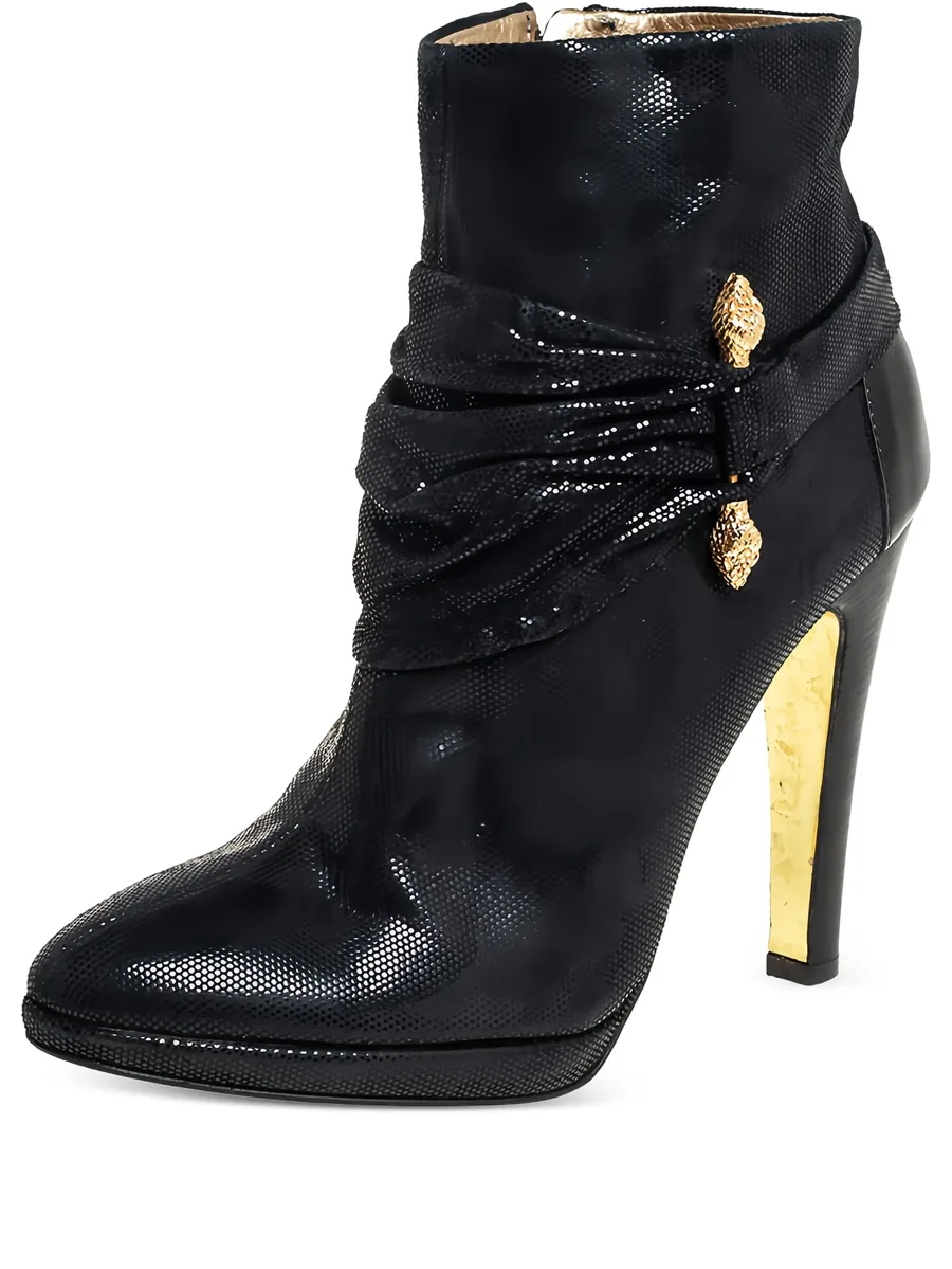 pre-owned 130mm pleated gold hardware boots 1