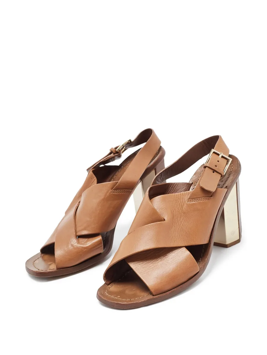 pre-owned 100mm cross-strap block-heel sandals 3