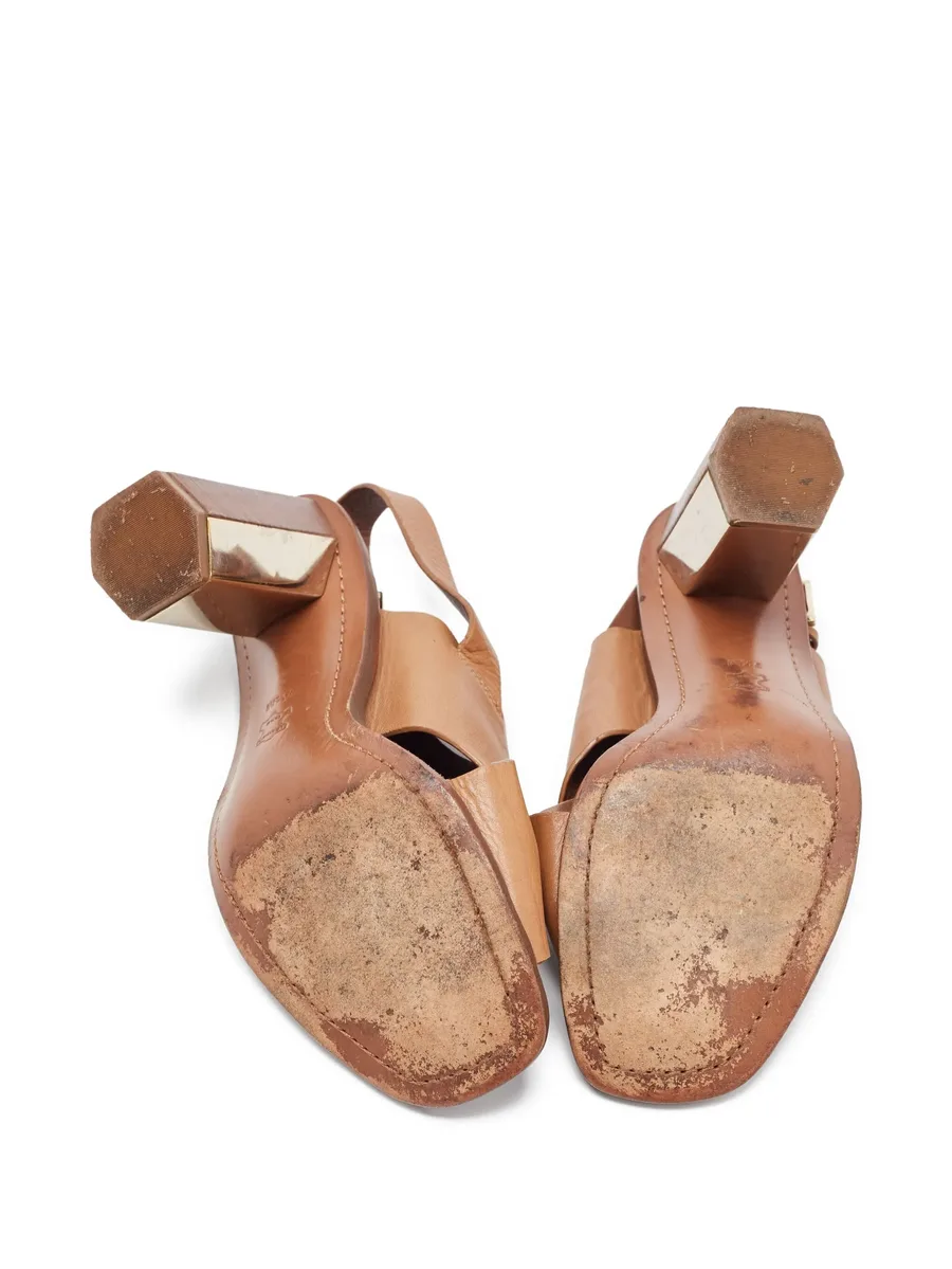 pre-owned 100mm cross-strap block-heel sandals 13