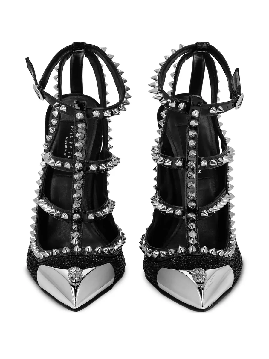 leather strass sandals high heels studs 6