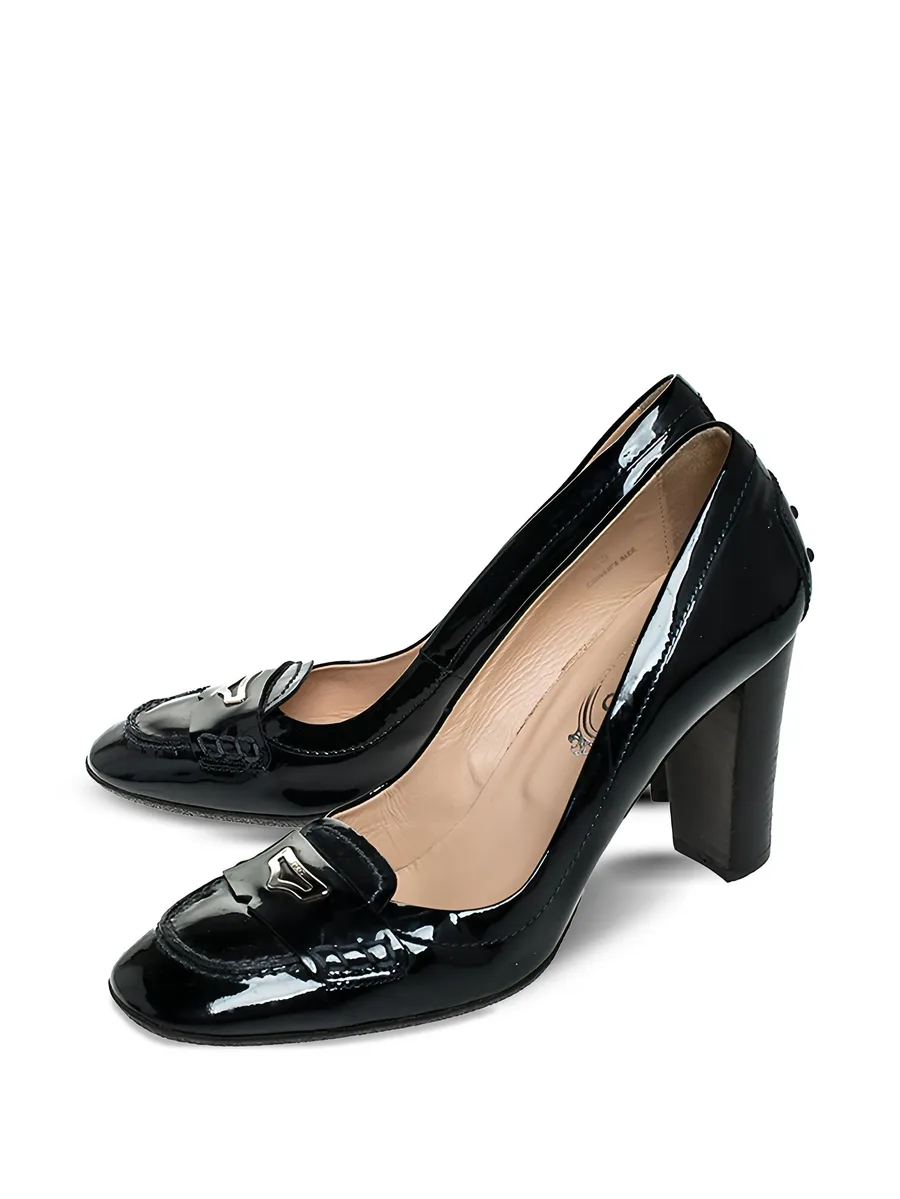 95mm patent leather block-heel pumps 6