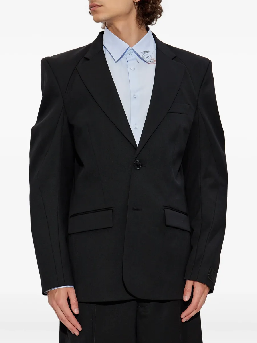 padded-shoulder wool blazer 7