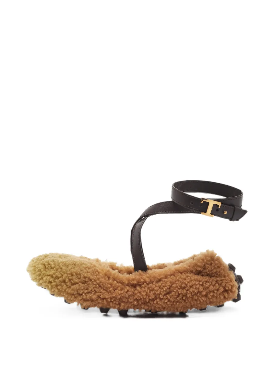 shearling ankle-strap ballet flats 1