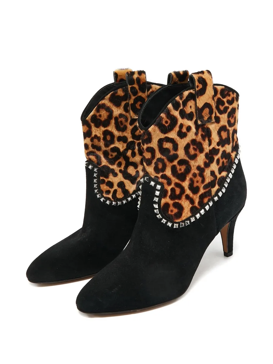 Pre-owned leopard-print studded boots 3