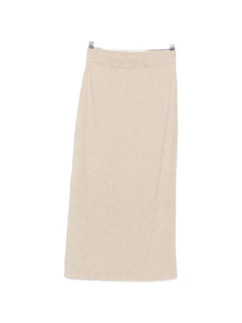 ribbed-knit side-slit midi skirt