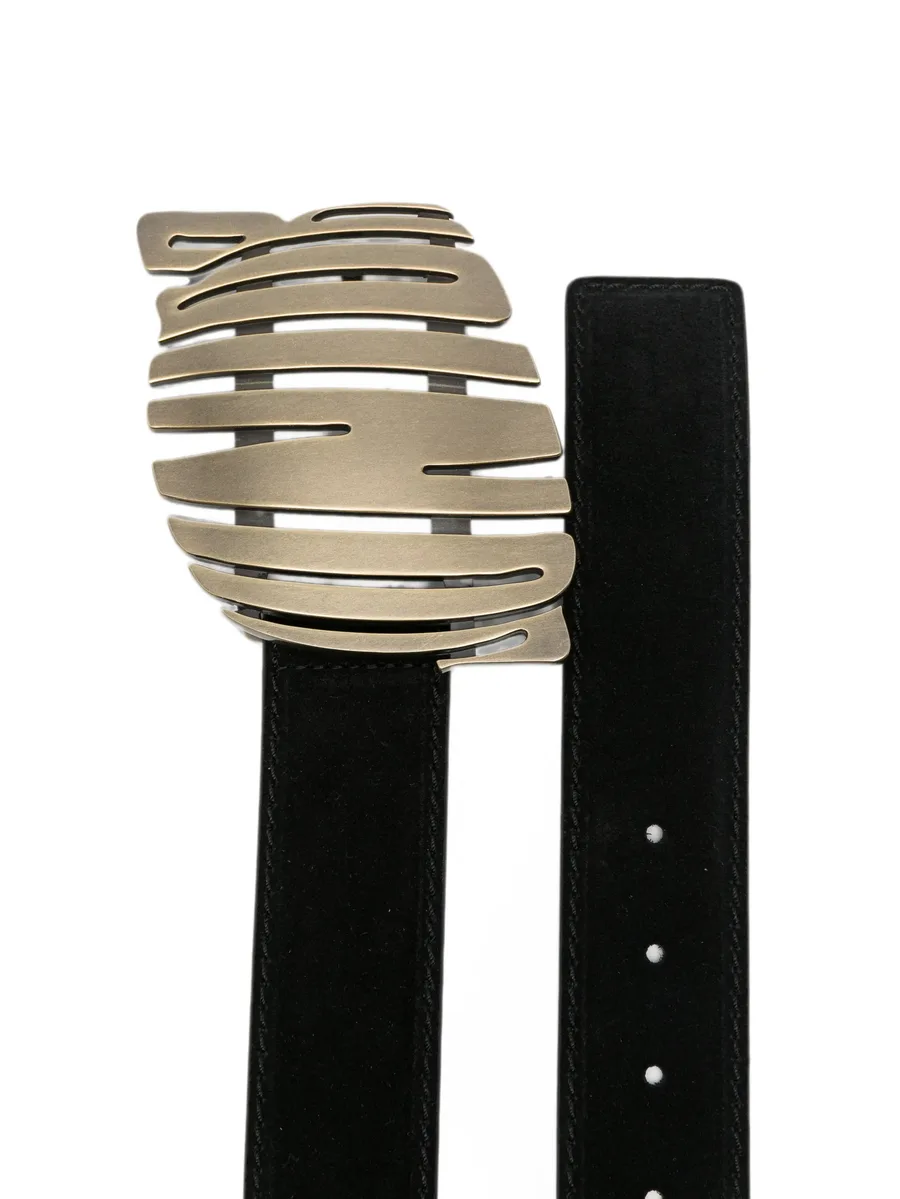 logo-buckle suede belt 2