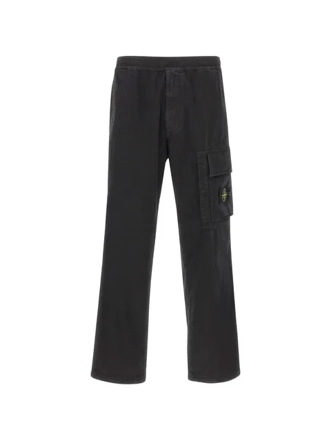 3100036 stretch-organic-broken-twill-cotton old-effect loose-fit- joggers with drawstring cuffs
