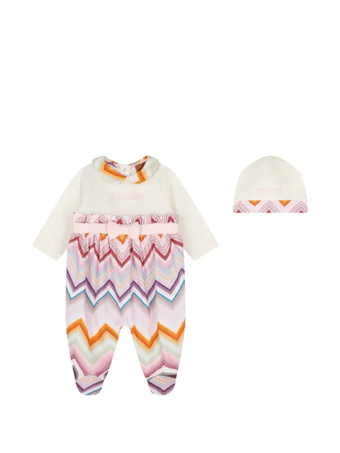 zigzag-print bow-detail babygrow set (set of two)
