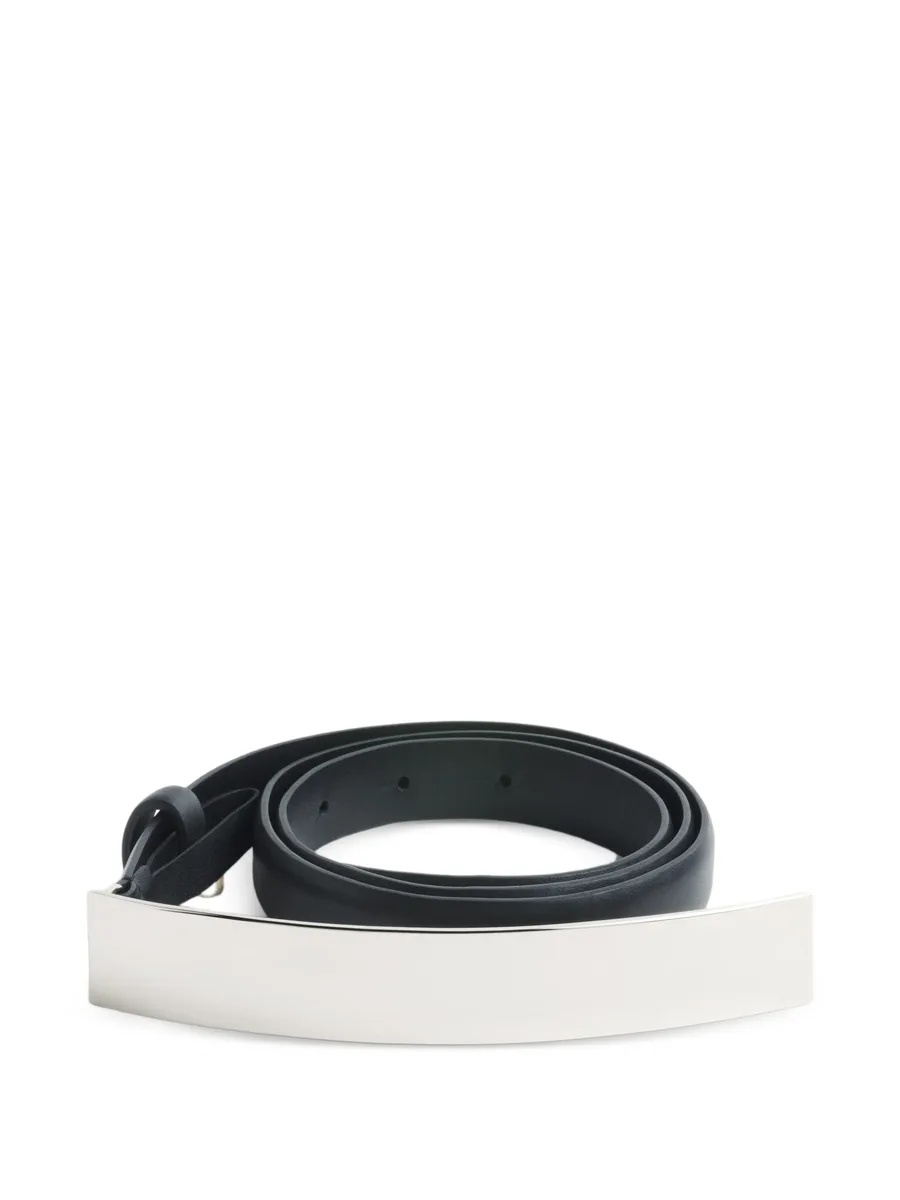 silver arched rectangle buckle belt 1