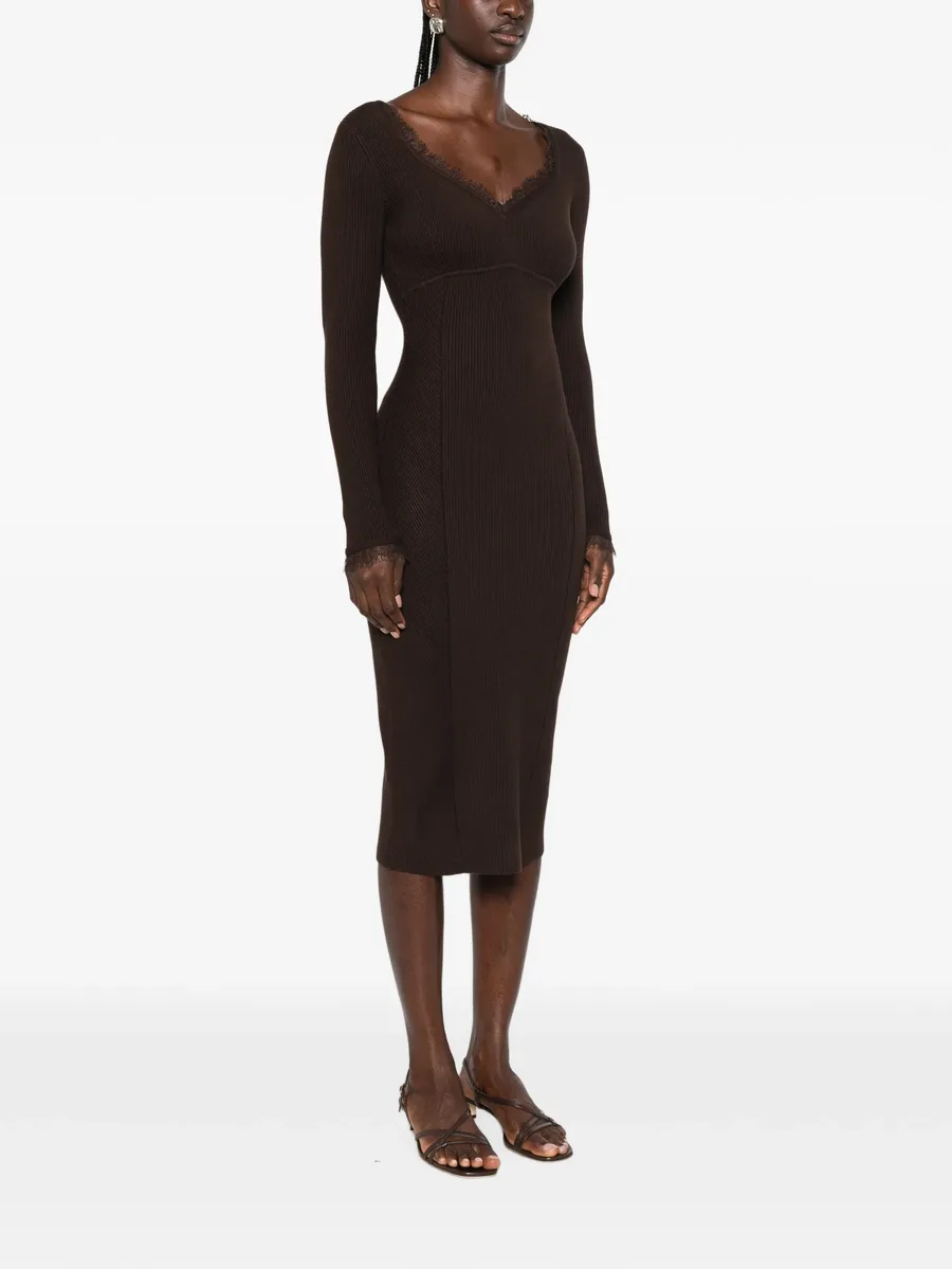 lace-trim ribbed-knit midi dress 3
