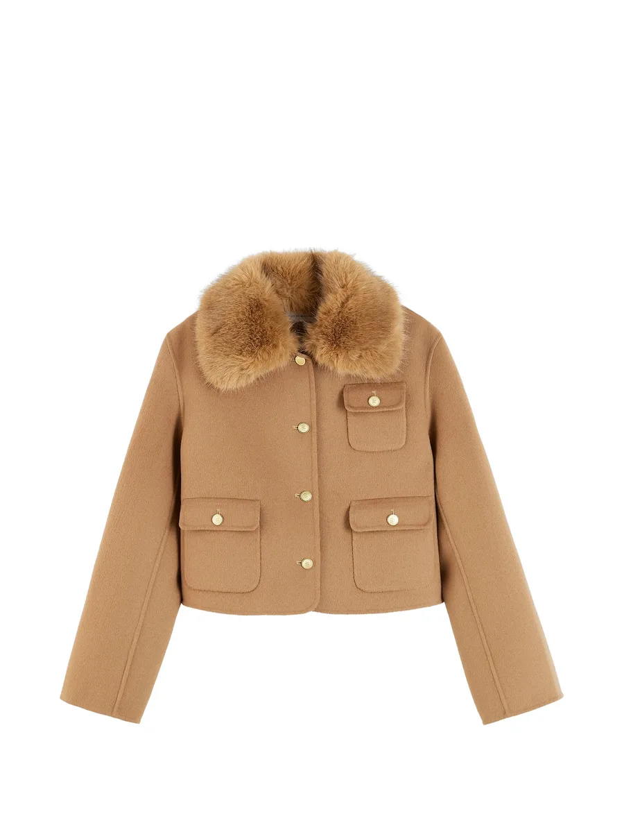 faux-fur collar pocket-detail jacket 1