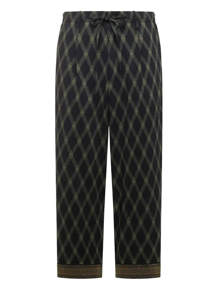 diamond-pattern drawstring-waist trousers 1
