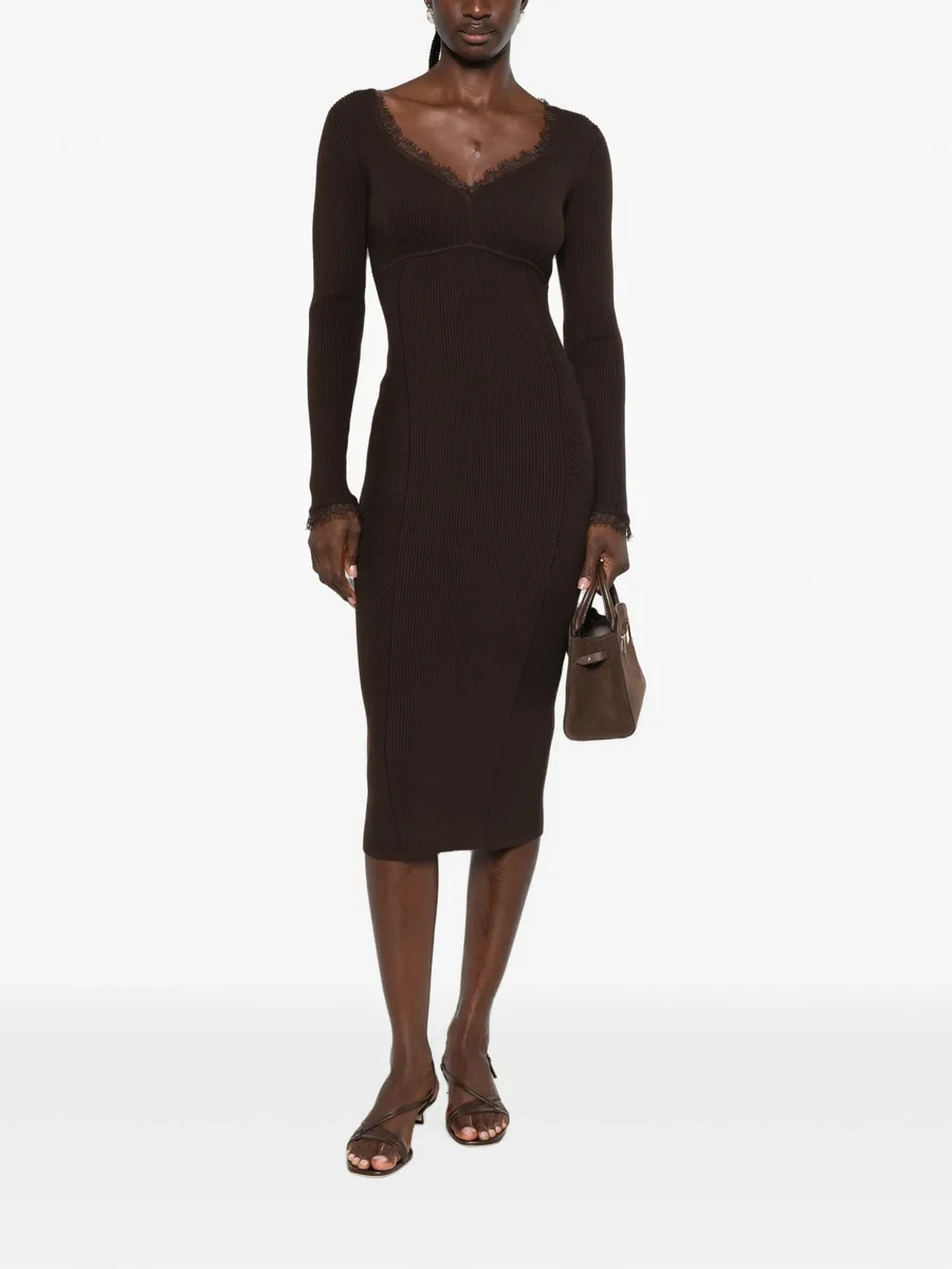 lace-trim ribbed-knit midi dress 2