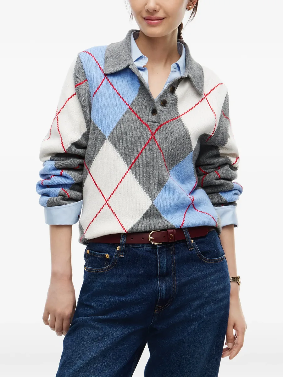 argyle-knit polo-collar sweater 3