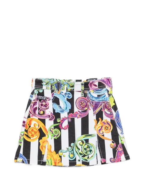 baroque-print striped mini skirt