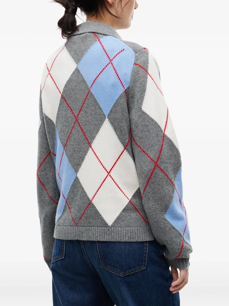 argyle-knit polo-collar sweater 4