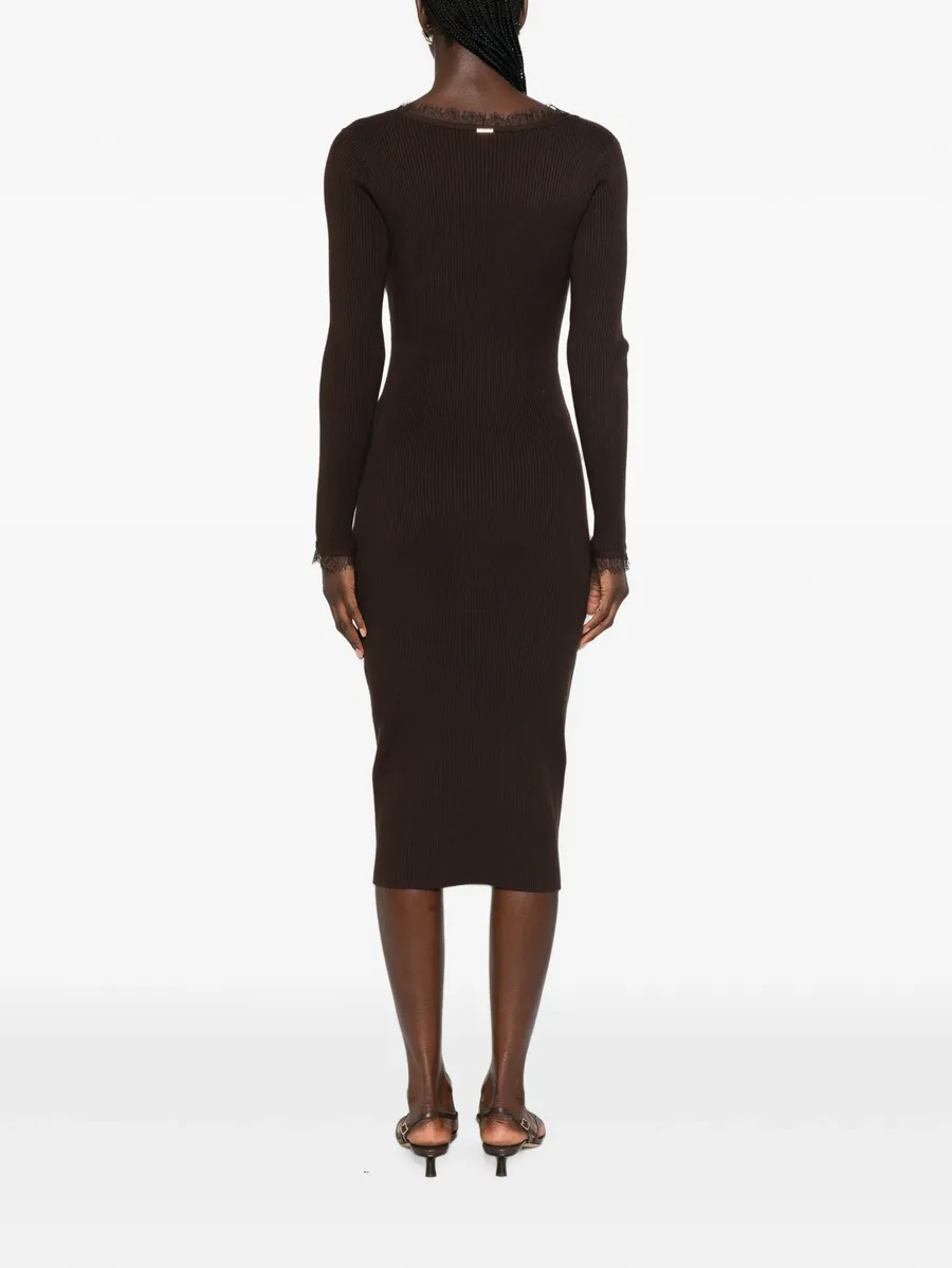 lace-trim ribbed-knit midi dress 4