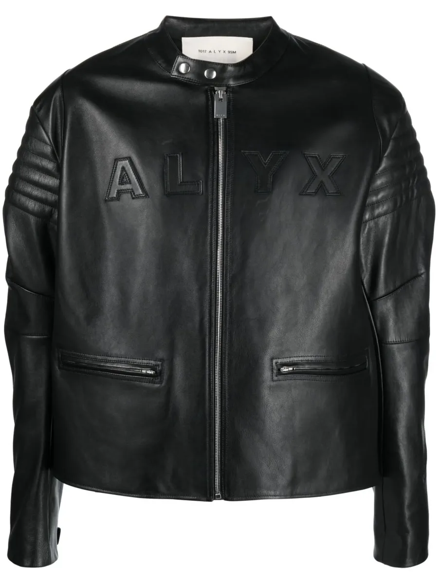 logo-embossed leather jacket 1