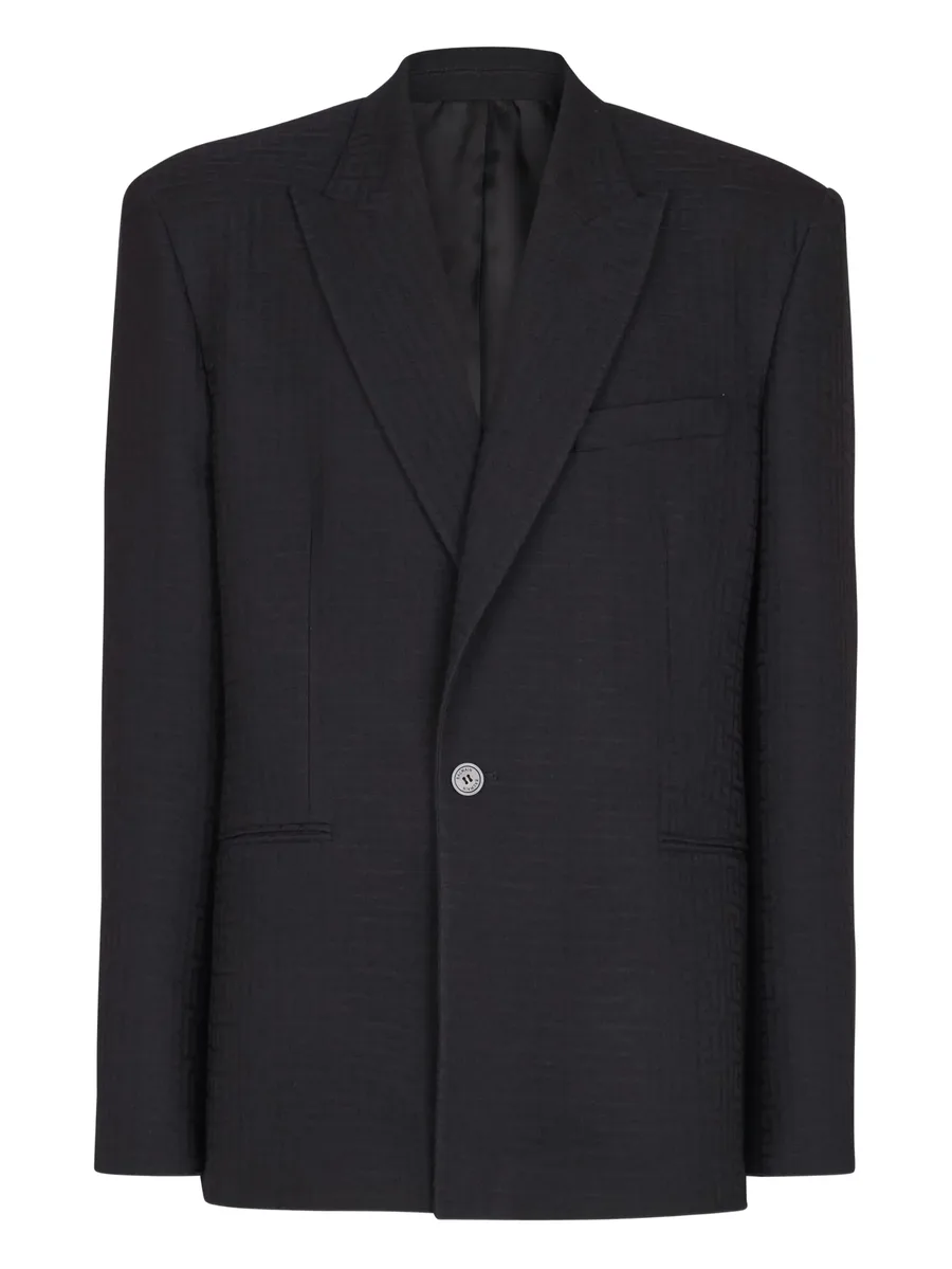 monogram-pattern single-breasted wool blazer 1