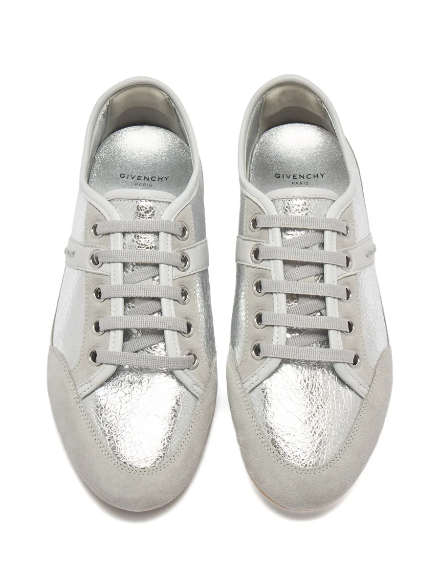 Slim metallic-effect panelled lace-up sneakers 5
