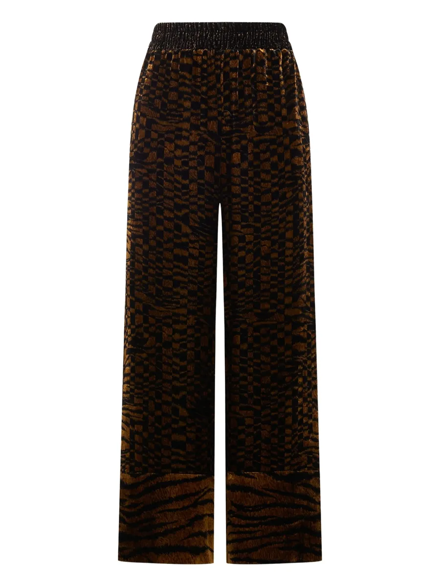 velvet geometric-pattern trousers 1