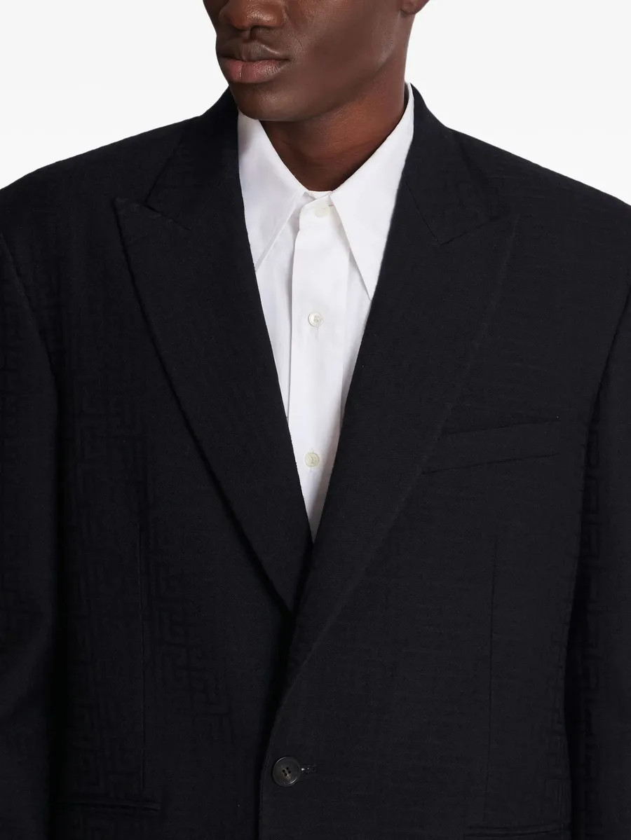 monogram-pattern single-breasted wool blazer 10