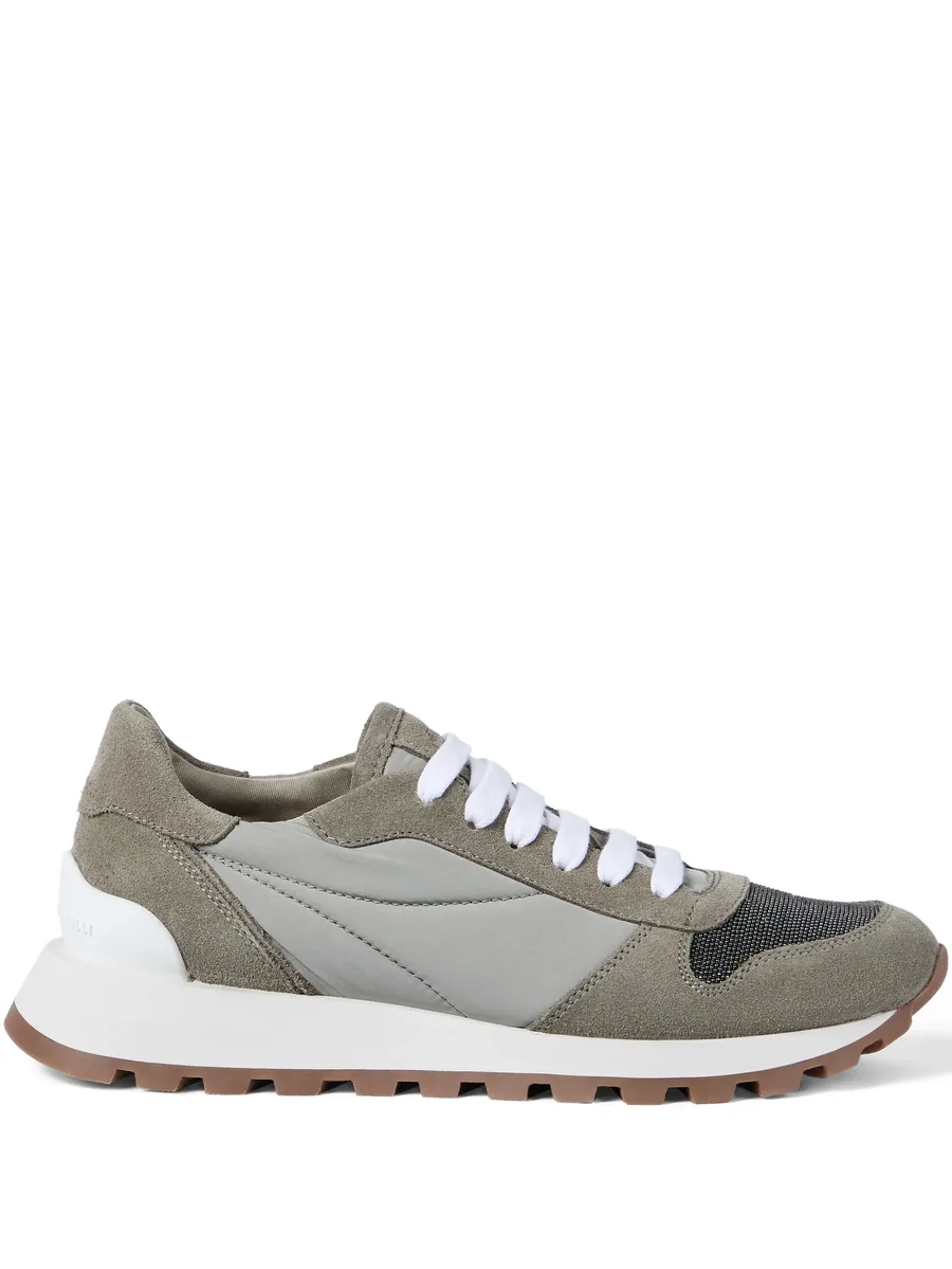 suede-panelled mesh sneakers 1