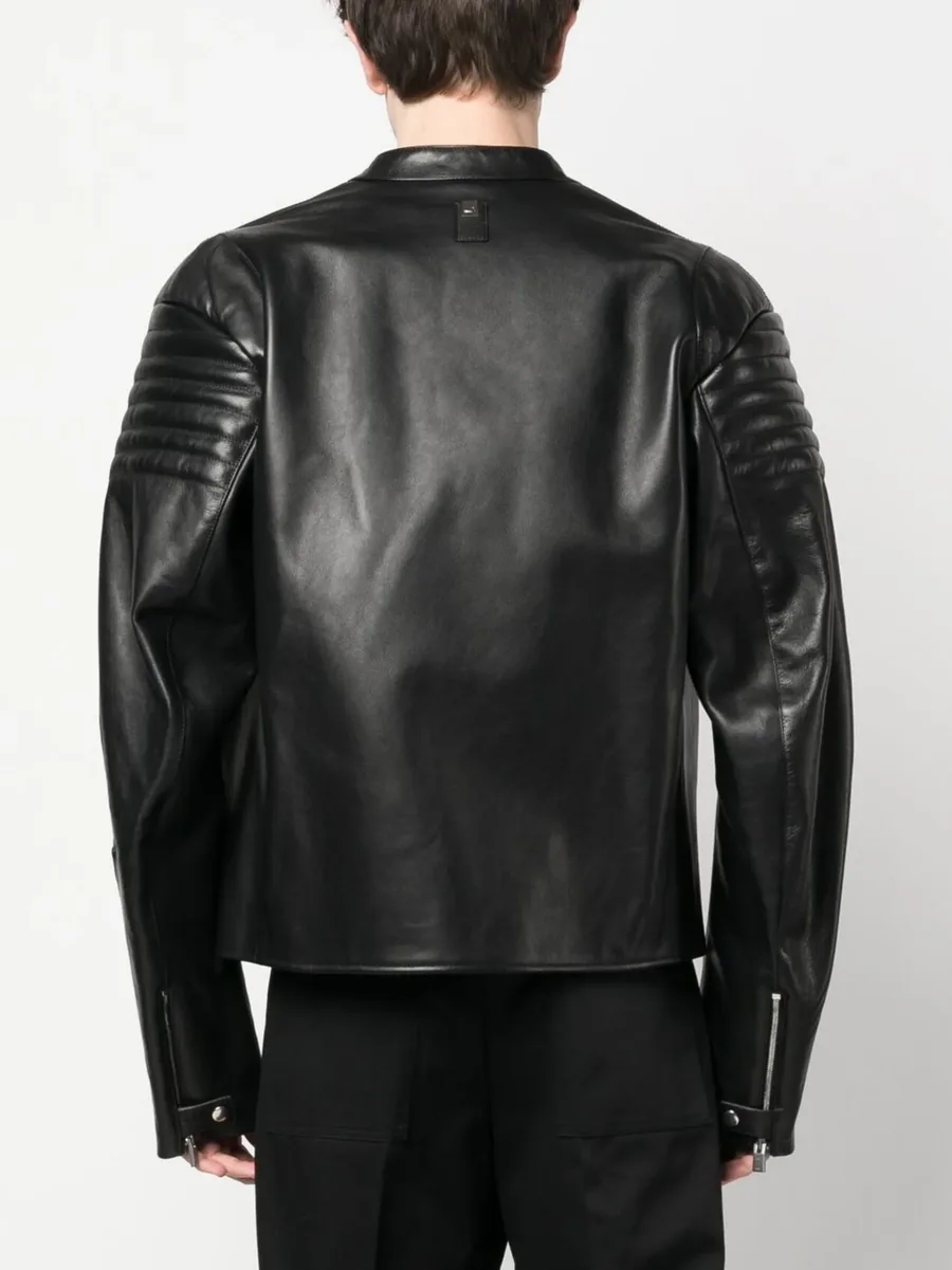 logo-embossed leather jacket 7