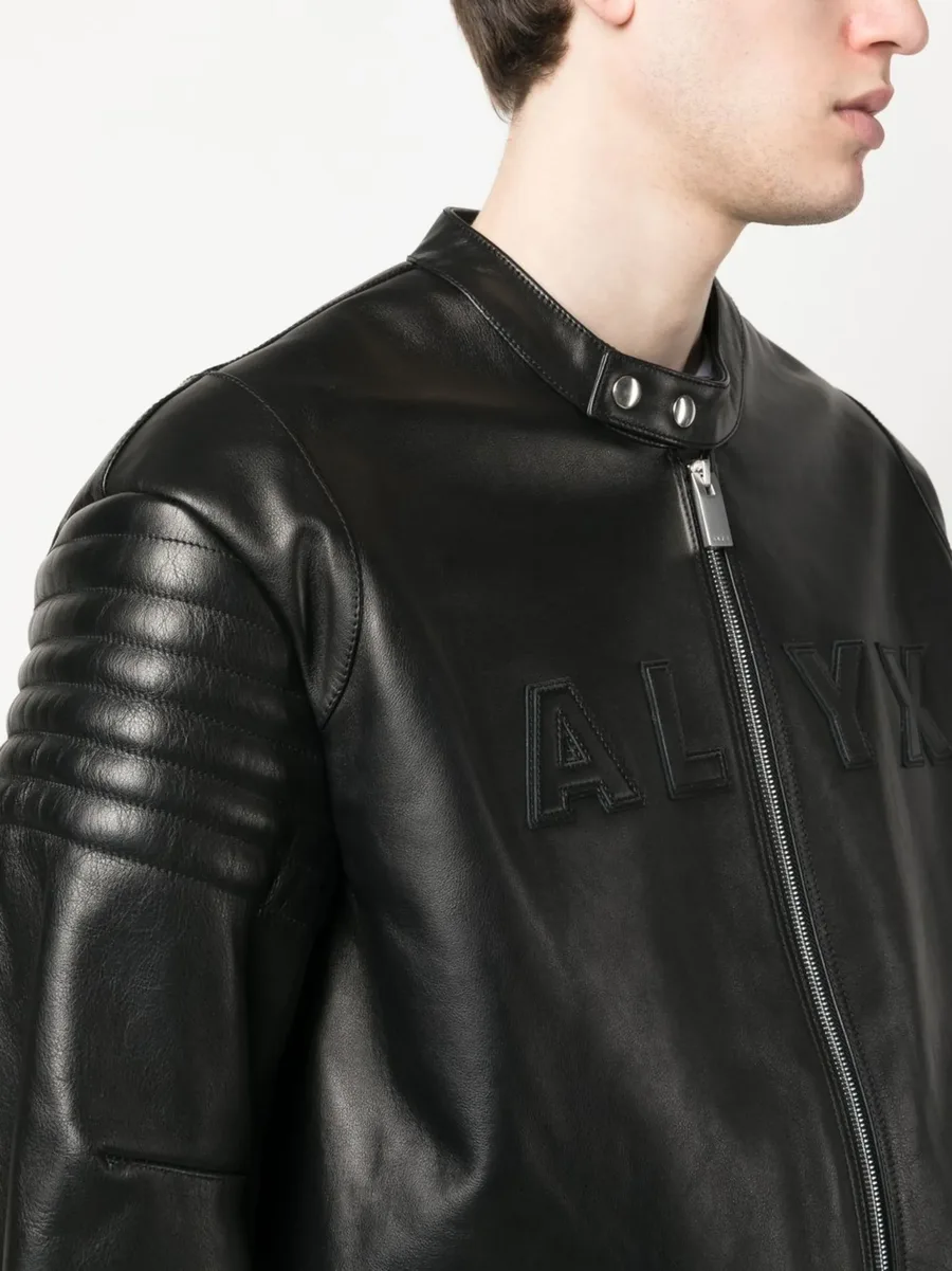 logo-embossed leather jacket 10