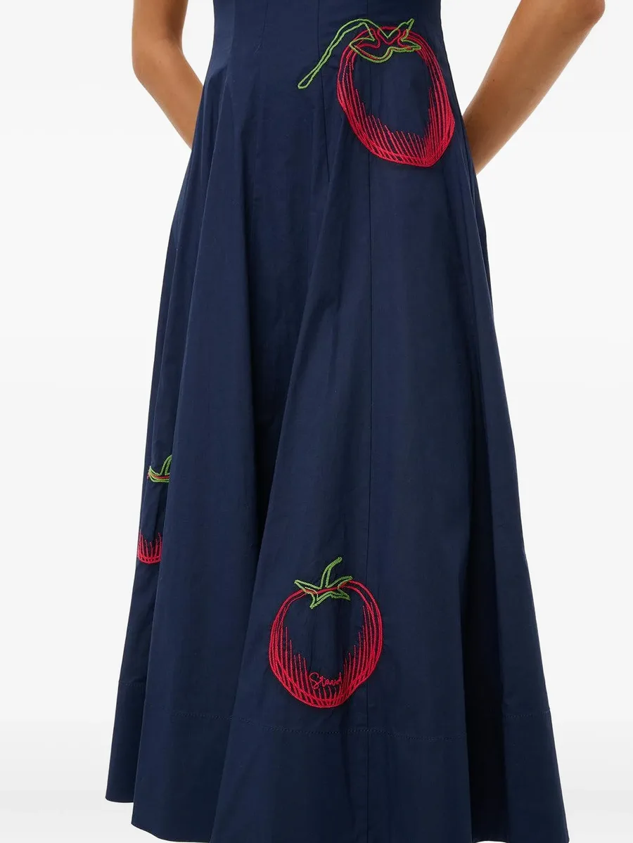 Wells tomato-embroidered midi dress 10