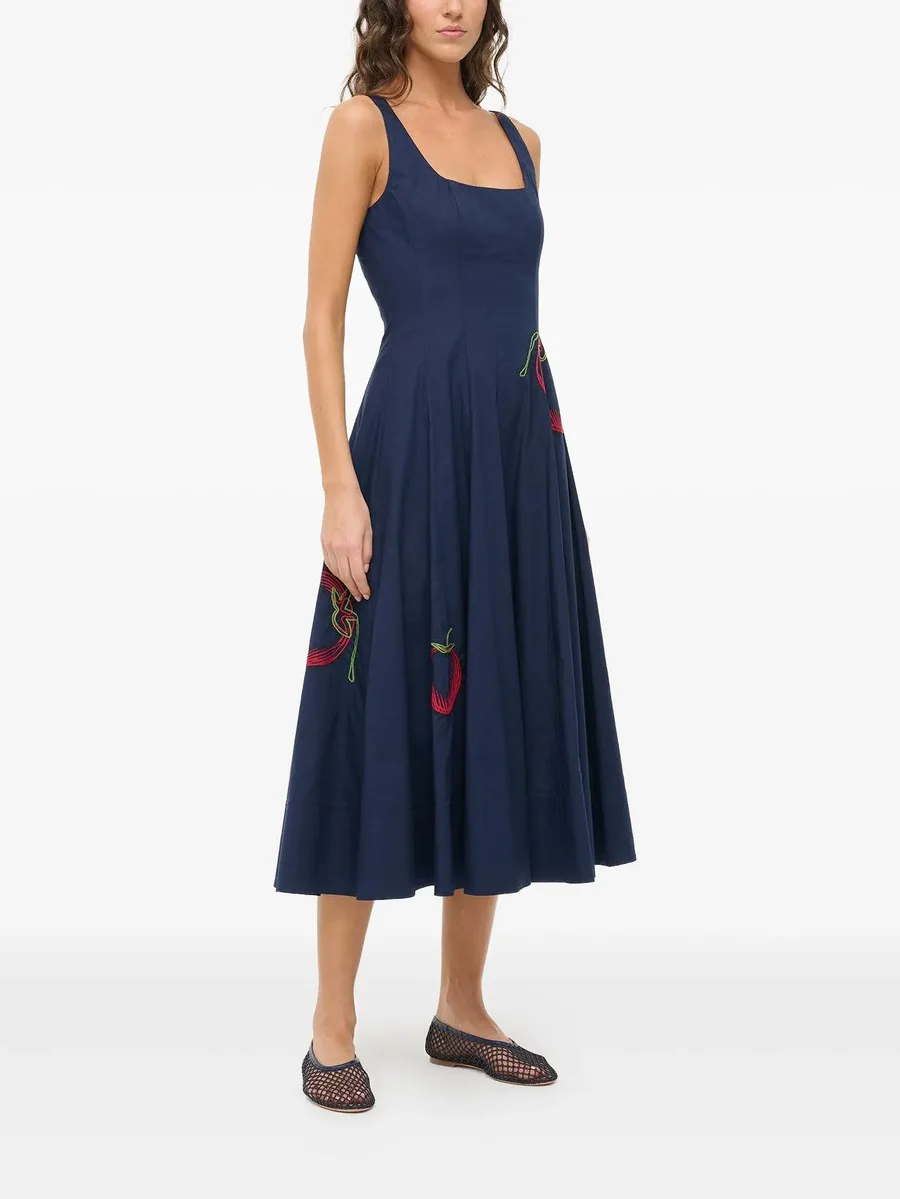 Wells tomato-embroidered midi dress 5