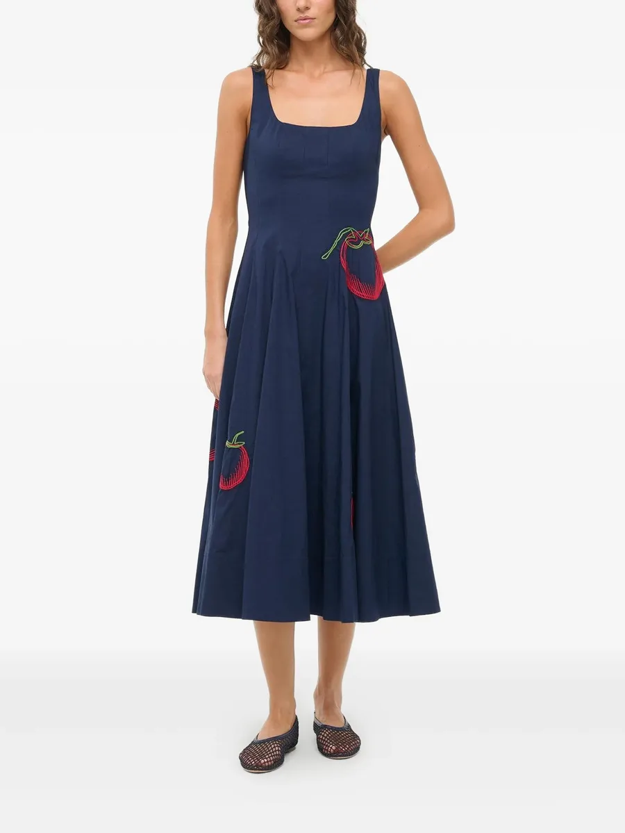 Wells tomato-embroidered midi dress 4