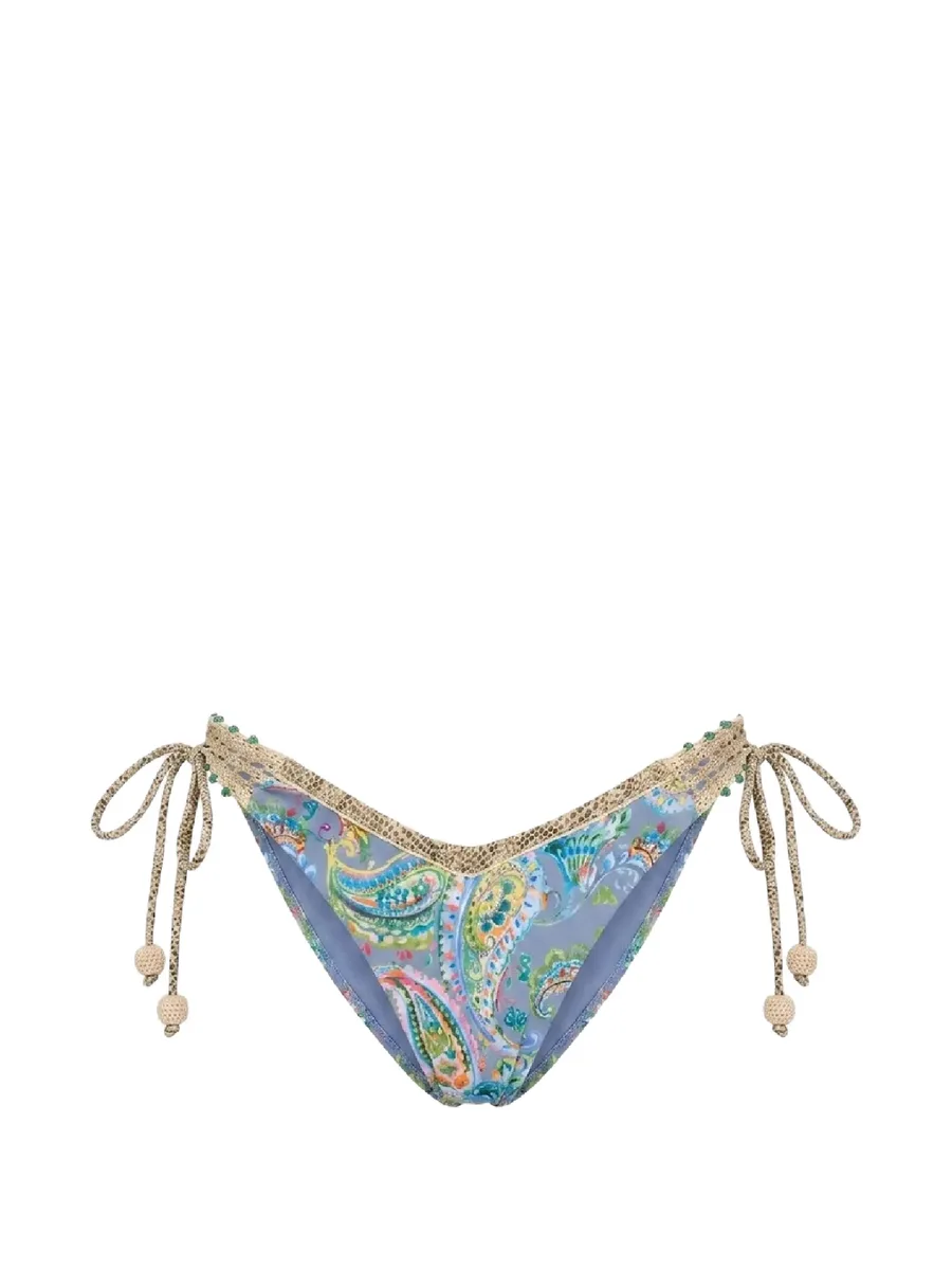 paisley-print crochet-trim bikini bottoms 1