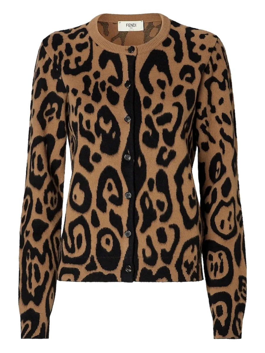 Beige and black Fendi Leo wool and cashmere cardigan 3