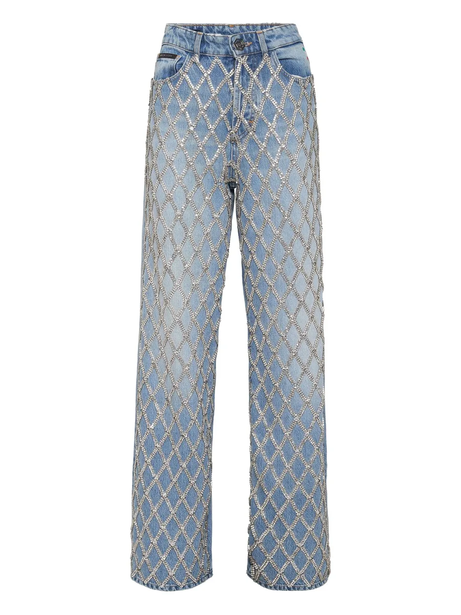 Skater rhinestones embellishment jeans 1