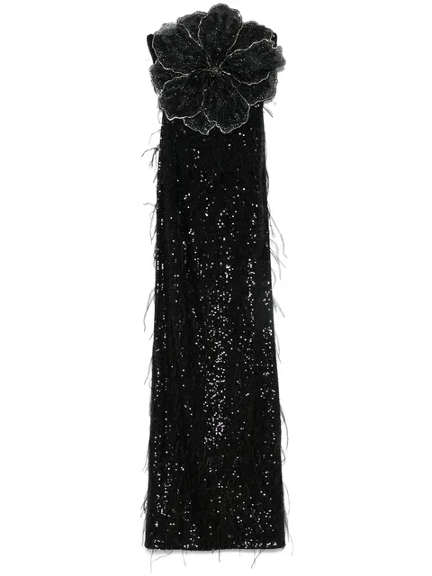floral appliqué sequin maxi dress