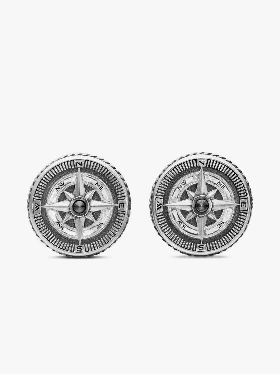серебряные запонки Maritime Compass с бриллиантами (16 мм) 1