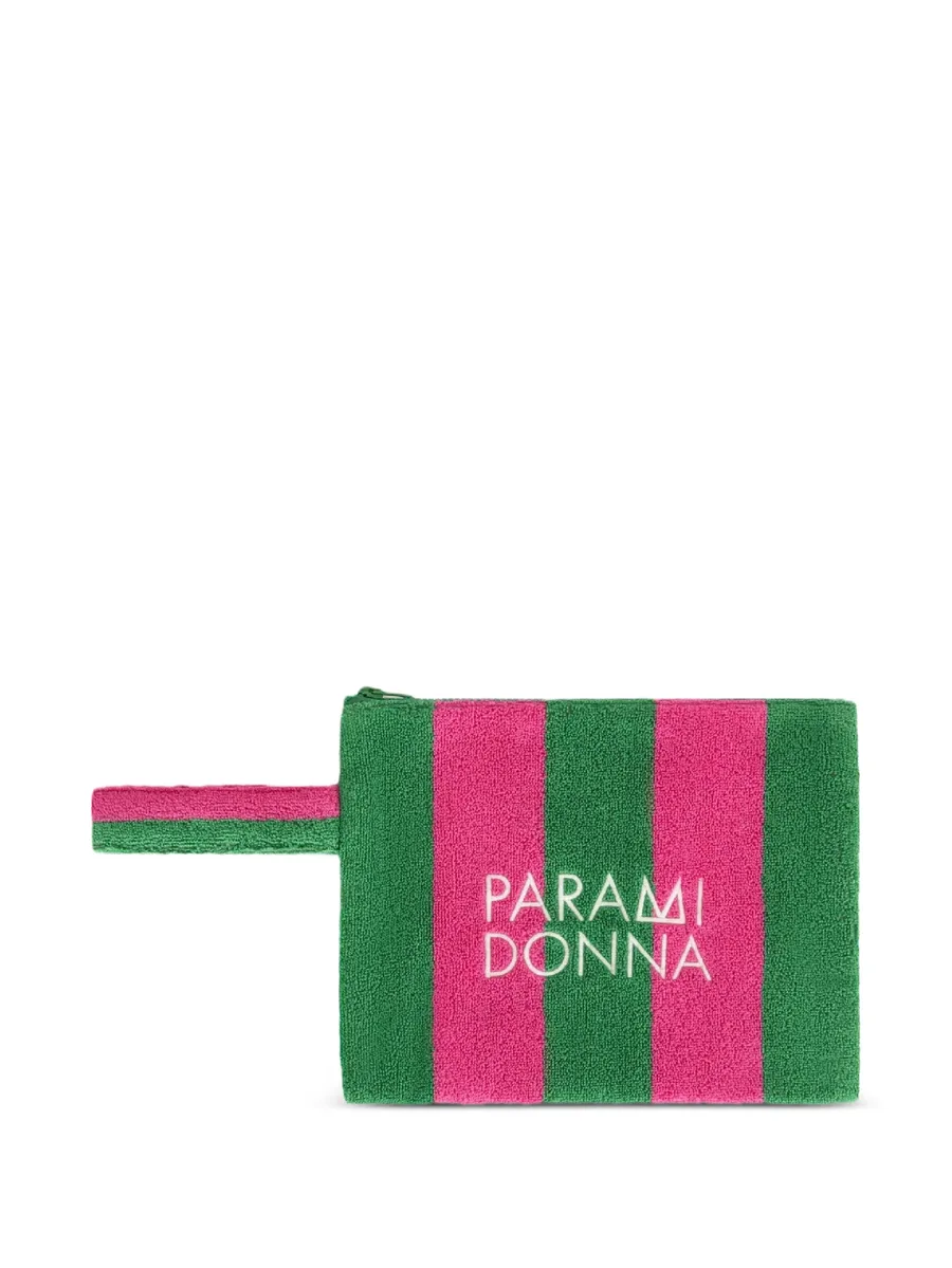 logo-print striped clutch bag 1