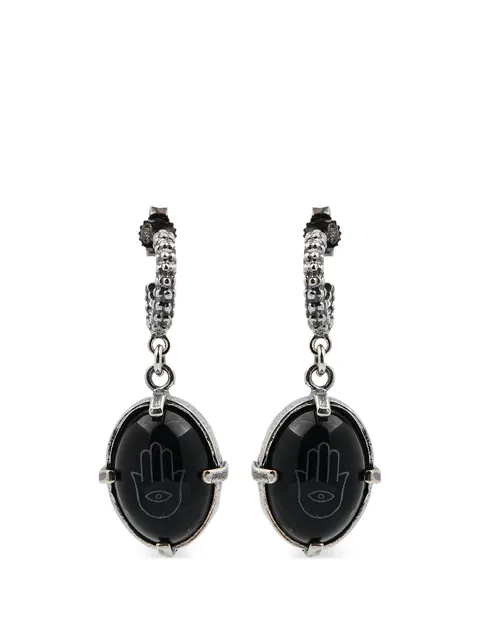 серьги-подвески с ониксом и гравировкой Hamsa