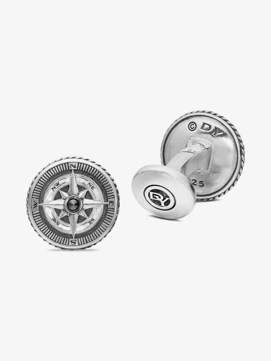 серебряные запонки Maritime Compass с бриллиантами (16 мм) 4