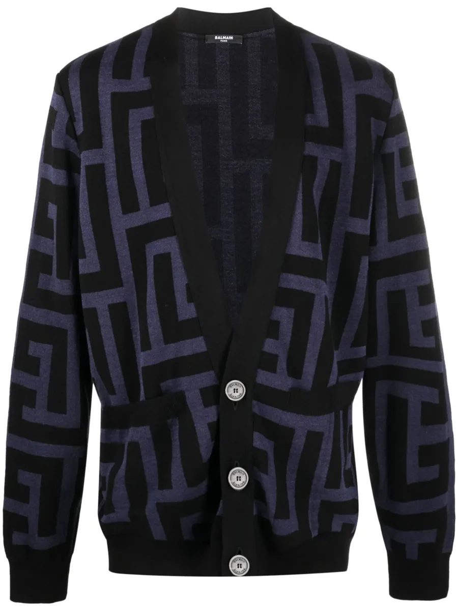 monogram-print V-neck cardigan 1
