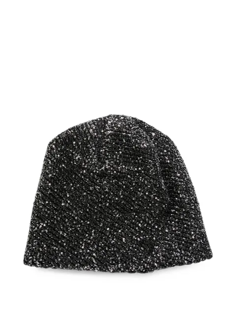 sequin-embellished logo-plaque beanie hat